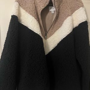 Nine West Color Block Fuzzy Sweatshirt Half Zip Winter Fleece Pullover